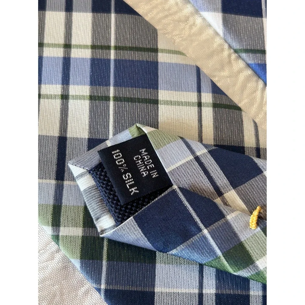 Nautica‎ Mens Blue Green White Plaid 100% Silk Necktie RN 121148